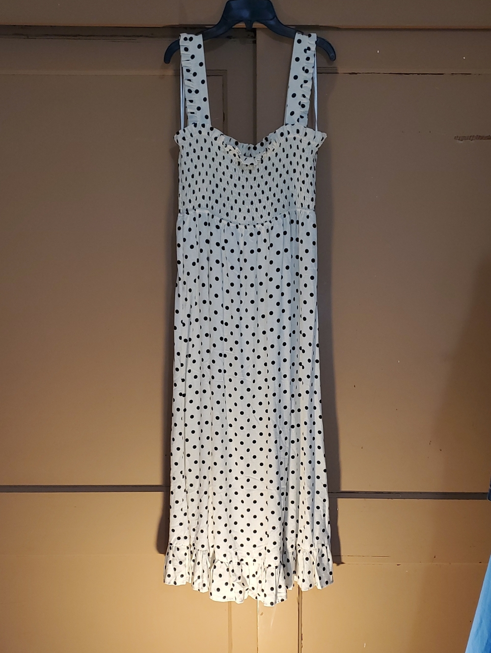 Zara White Midi Dress with Black Polka Dots